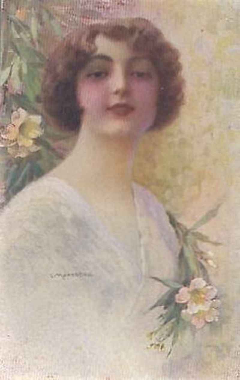 MONESTIER Cartolina Donnina a Colori VIAGGIATA 26/03/1913 carte postale postcard