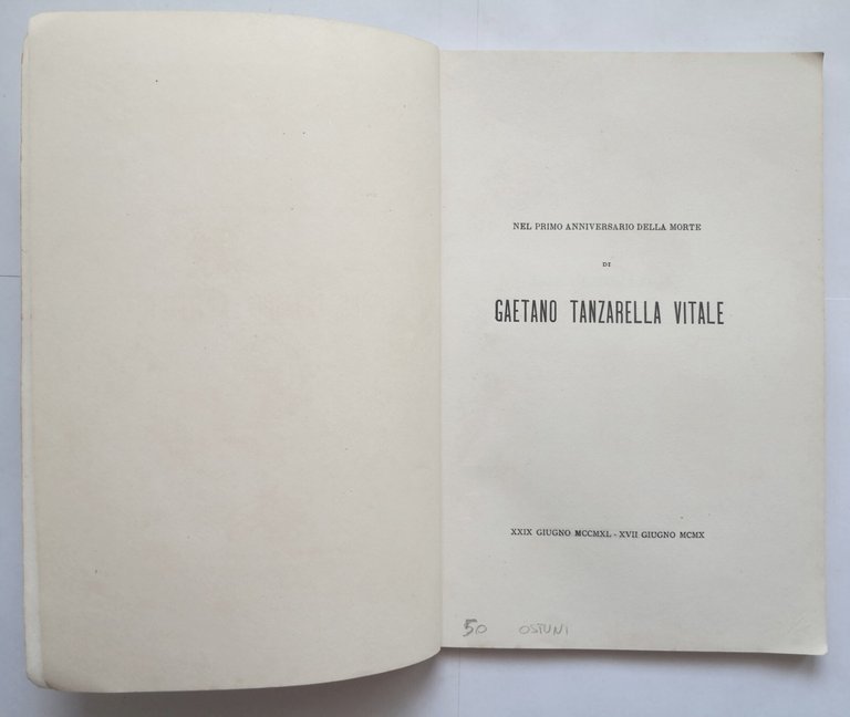 NEL I ANNIVERSARIO DELLA MORTE DI GAETANO TANZARELLA VITALE 1911 …