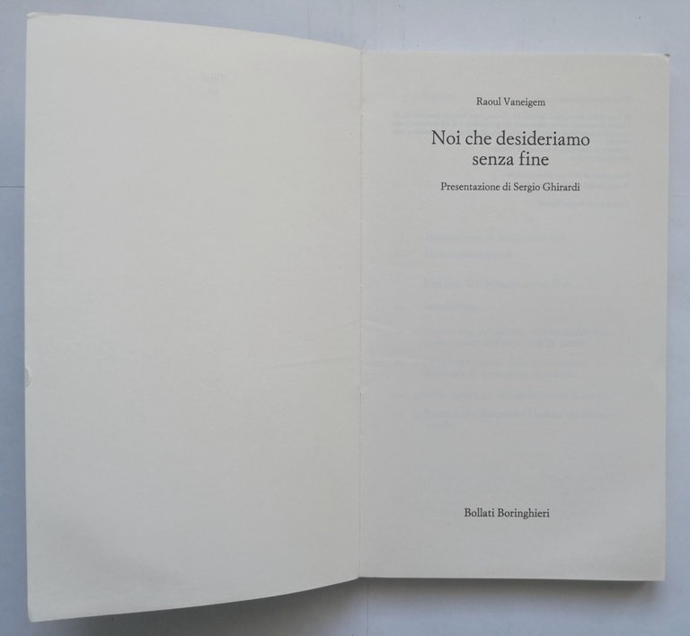NOI CHE DESIDERIAMO SENZA FINE di Raoul Vaneigem 1999 Bollati …