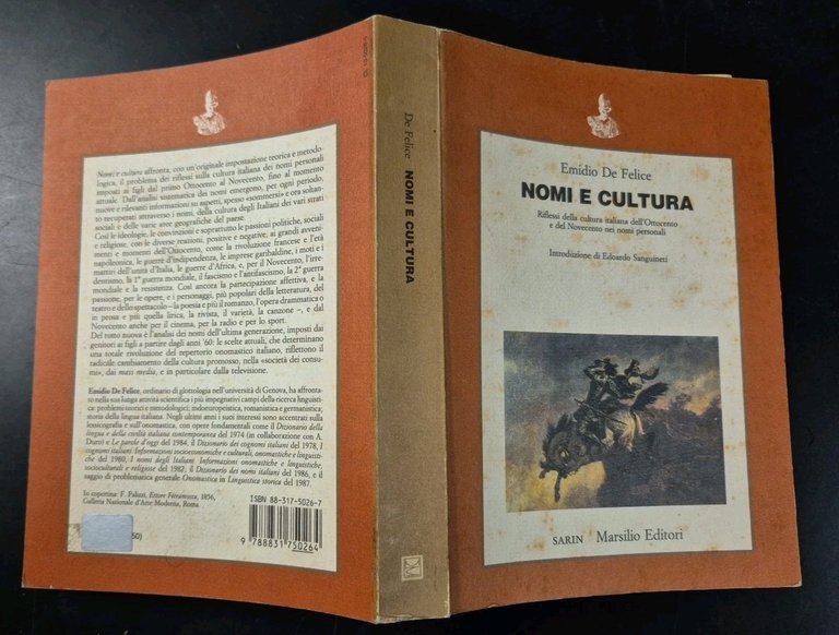 NOMI E CULTURA di Emidio De Felice 1987 Marsilio riflessi …