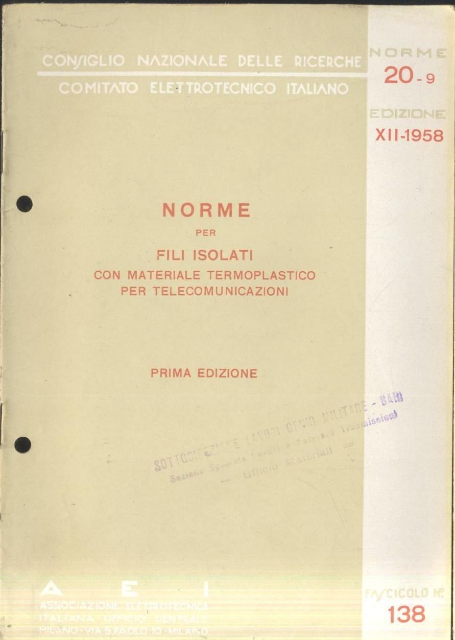 NORME FILI ISOLATI MATERIALE TERMOPLASTICO TELECOMUNICAZIONI 1958 elettrotecnica