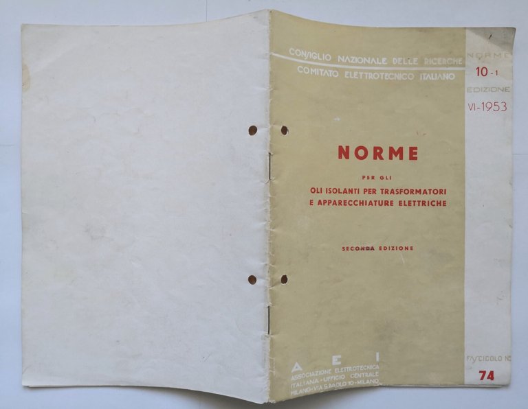 NORME PER GLI OLI ISOLANTI TRASFORMATORI E APPARECCHIATURE ELETTRICHE 1953 …