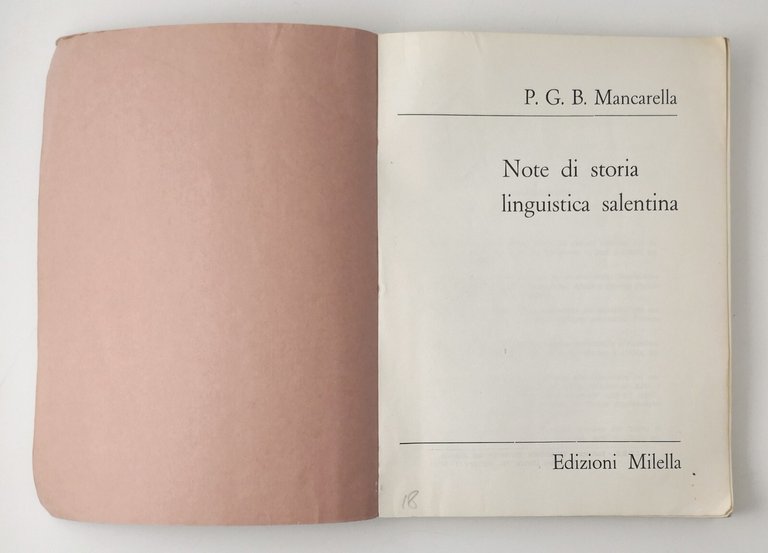NOTE DI STORIA LINGUISTICA SALENTINA di P G B Mancarella …