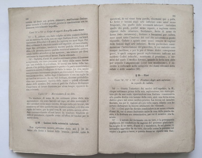 NOVELLE CLINICHE Medicina legale di Giovanni Lodovico Casper 1872 Botta …