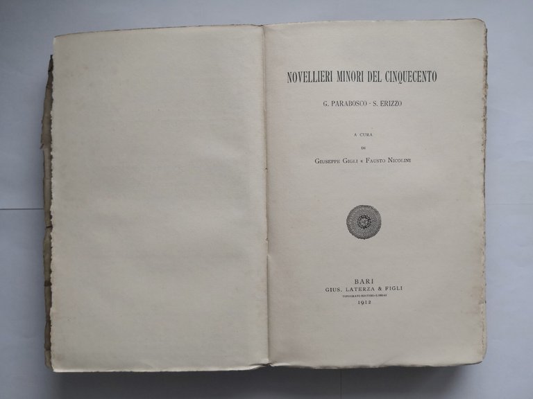 NOVELLIERI MINORI DEL CINQUECENTO di Parabosco e Erizzo 1912 Laterza …