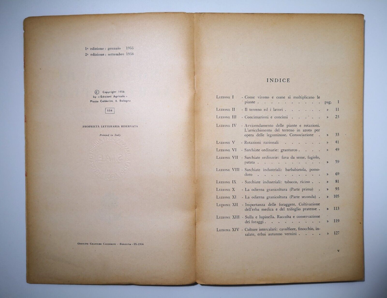 NOZIONI DI AGRICOLTURA di Bruno Ciaffi 1956 Edizione agricole Libro …