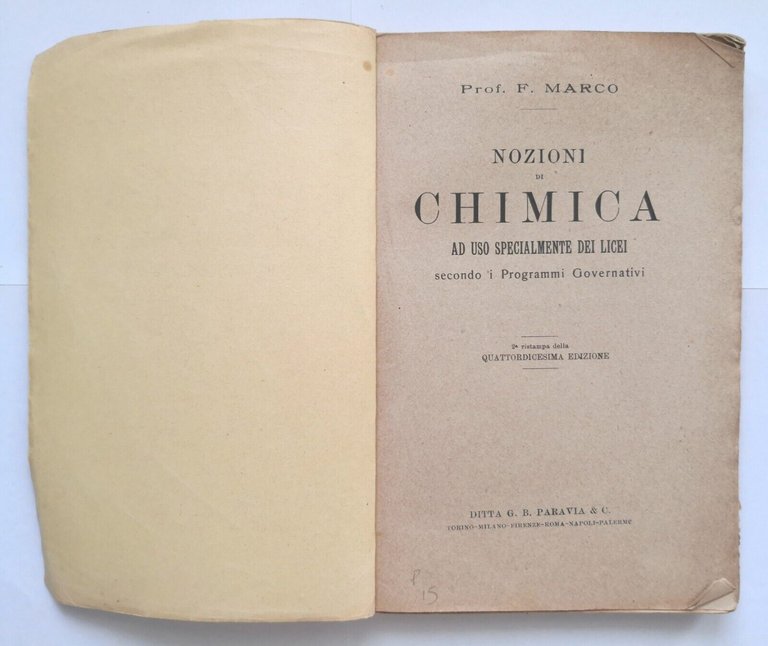 NOZIONI DI CHIMICA F Marco 1918 Paravia Libro ad uso …