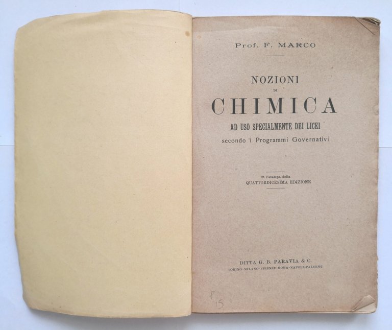 NOZIONI DI CHIMICA F Marco 1918 Paravia Libro ad uso …