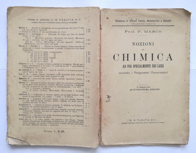 NOZIONI DI CHIMICA F Marco 1918 Paravia Libro ad uso …