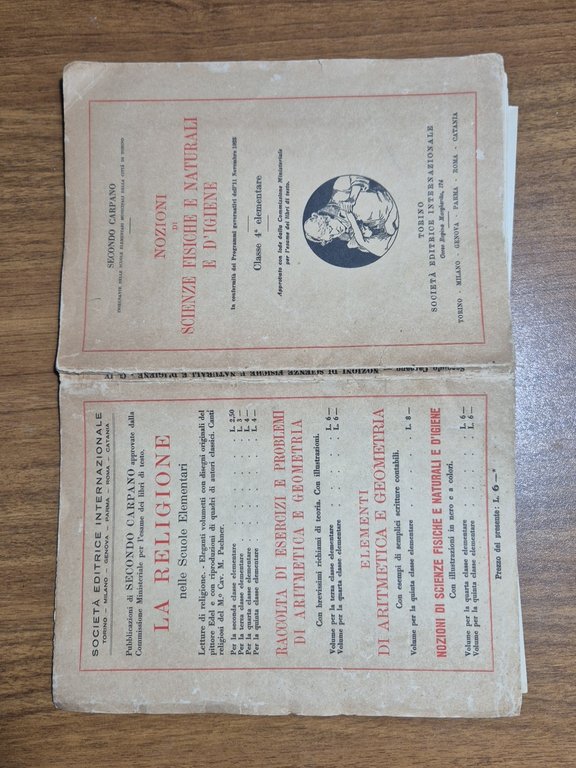 NOZIONI DI SCIENZE FISICHE NATURALI E D'IGIENE Carpano 1926 Libro …
