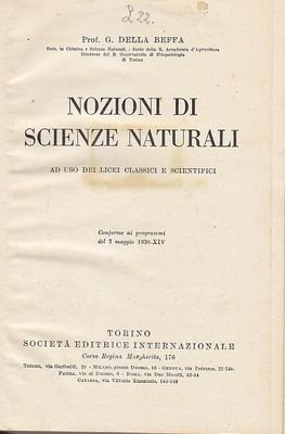 NOZIONI DI SCIENZE NATURALI G Della Beffa 1937 SEI libro …