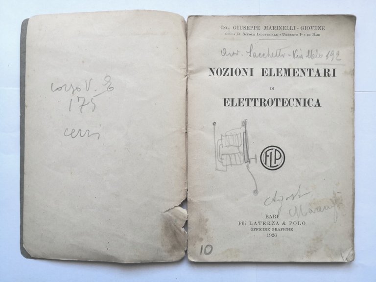 NOZIONI ELEMENTARI DI ELETTROTECNICA Giuseppe Marinelli Giovene 1926 libro