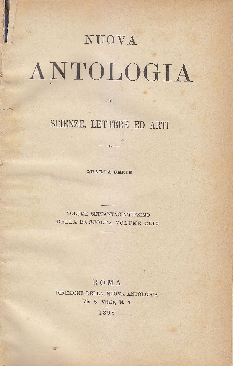 NUOVA ANTOLOGIA DI SCIENZE LETTERE ED ARTI maggio giugno 1898 …
