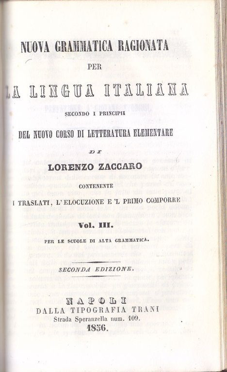 NUOVA GRAMMATICA RAGIONATA PER LA LINGUA ITALIANA di Lorenzo Zaccaro …