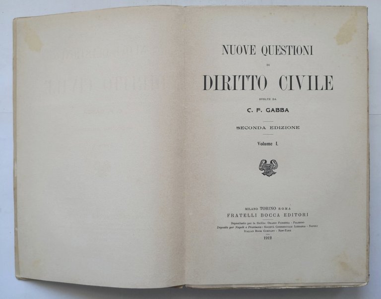 NUOVE QUESTIONI DI DIRITTO CIVILE Gabba 2 volumi 1912 Fratelli …