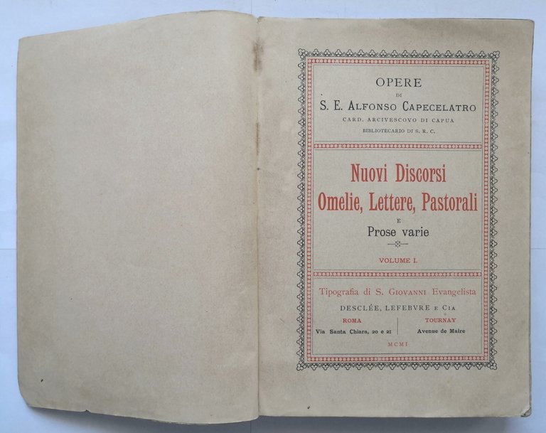NUOVI DISCORSI OMELIE LETTERE PASTORALI E PROSE VARIE di Capecelatro …