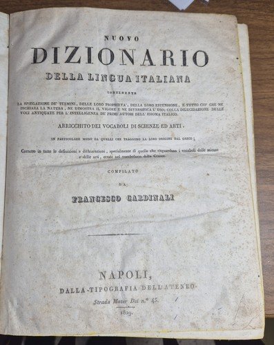 NUOVO DIZIONARIO DELLA LINGUA ITALIANA di Cardinali 1829 Libro Vocabolario …