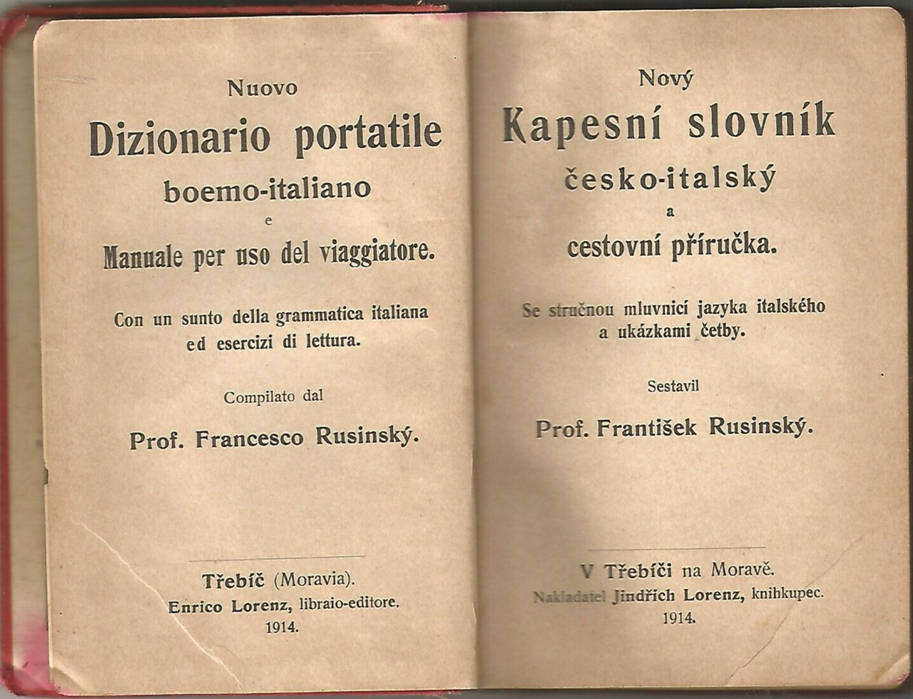 NUOVO DIZIONARIO PORTATILE BOEMO ITALIANO F. Rusinsky 1914 Trebic Lorenz …