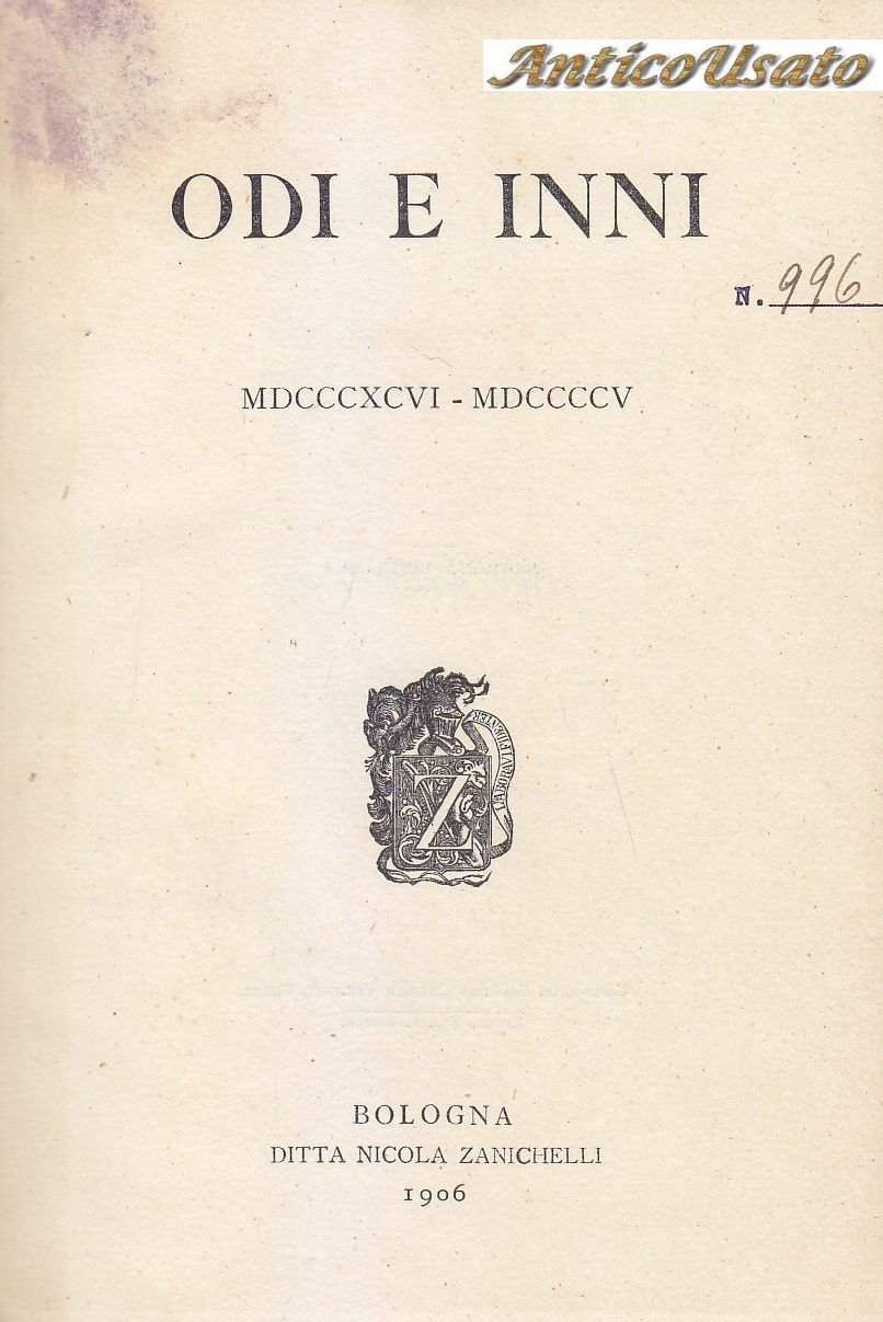 ODI E E INNI MDCCCXCVI MDCCCCV di Giovanni Pascoli 1906 …