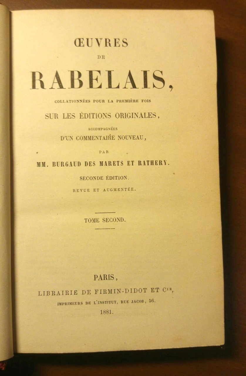 OEUVRES DE RABELAIS tome II 1881 Firmin Didot libro antico …