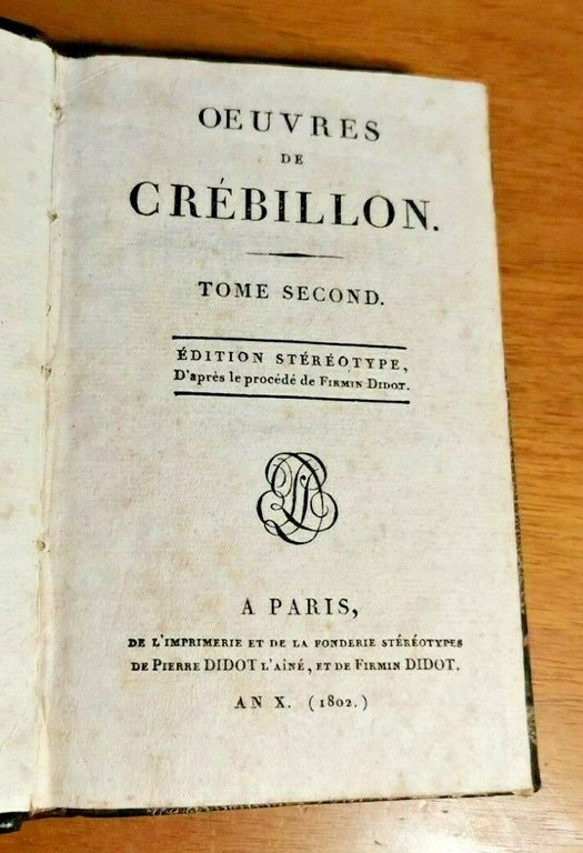 OEUVRES di Crebillon Volume II Didot 1802 libro antico teatro …