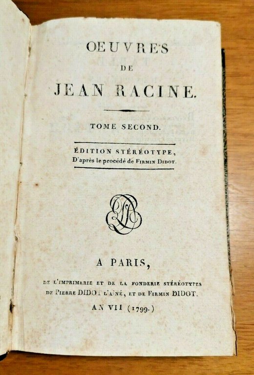 OEUVRES di Jean Racine Volume II libro antico 1799 teatro …