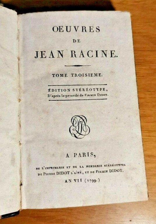 OEUVRES di Jean Racine Volume III libro antico 1799 teatro …