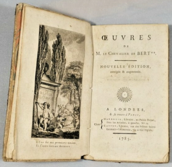 OEUVRES volume 1 di le chevalier de Bert 1785 Hardouin …