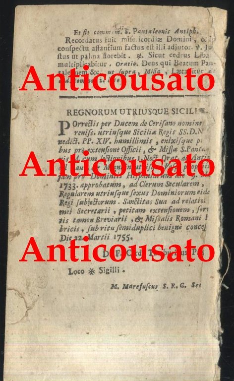 OFFICIUM SANCTUS PANTALEONIS MARTYRIS sub ritu 1755 Apostolicae Libro 27 …