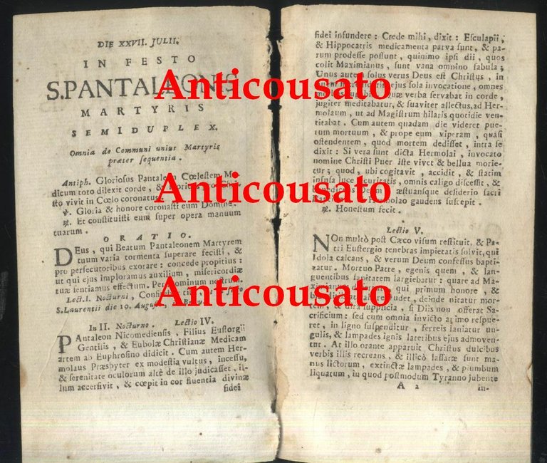OFFICIUM SANCTUS PANTALEONIS MARTYRIS sub ritu 1755 Apostolicae Libro 27 …