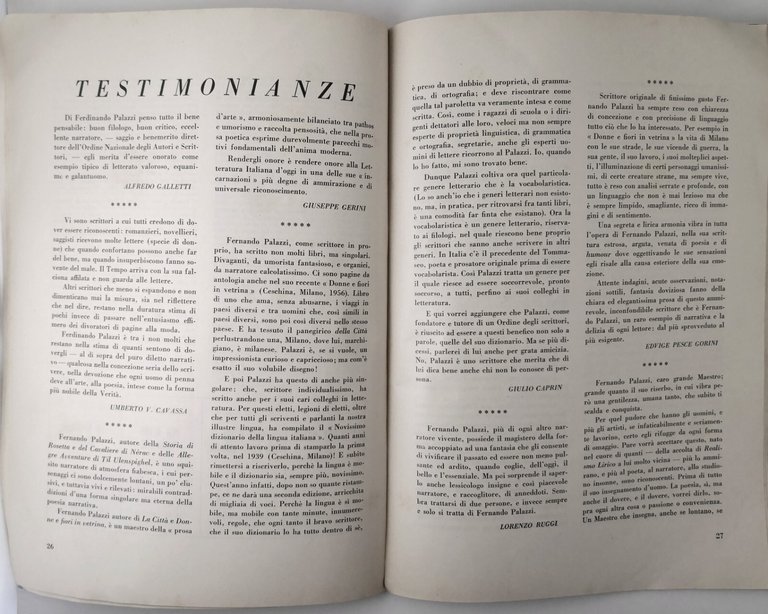 OMAGGIO A FERDINANDO PALAZZI REALISMO LIRICO 1 maggio 1957 rivista …