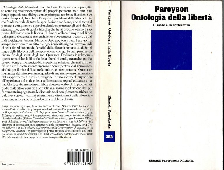 ONTOLOGIA DELLA LIBERTÀ di Luigi Pareyson 1995 Einaudi Libro il …