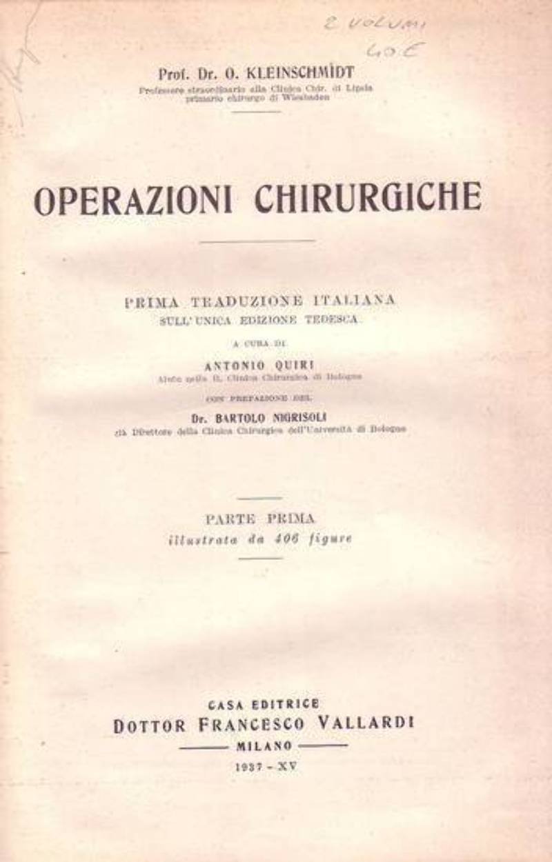 OPERAZIONI CHIRURGICHE 2 volumi di Kleinschmidt 1937 libro medicina vintage
