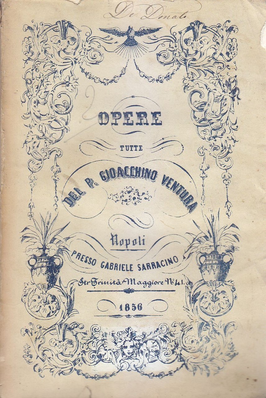 OPERE DEL PADRE GIOACCHINO VENTURA VOLUME II 1856 Sarracino libro …