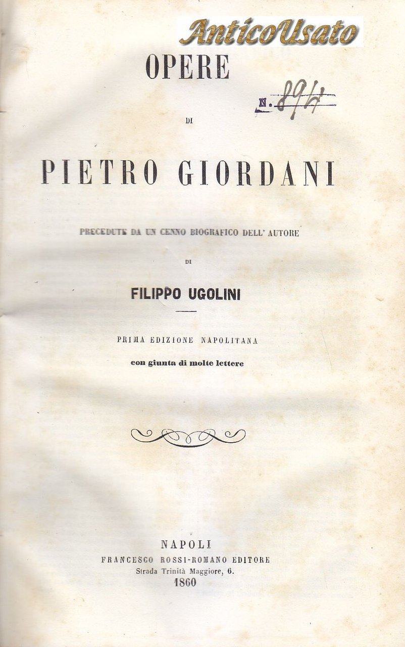 OPERE DI PIETRO GIORDANI I edizione napoletana 1860 libro antico …
