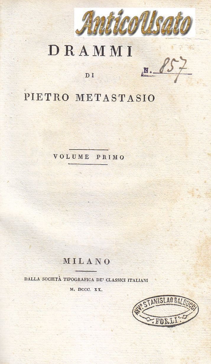 OPERE DI PIETRO METASTASIO 5 volumi completa 1820 Classici Italiani …