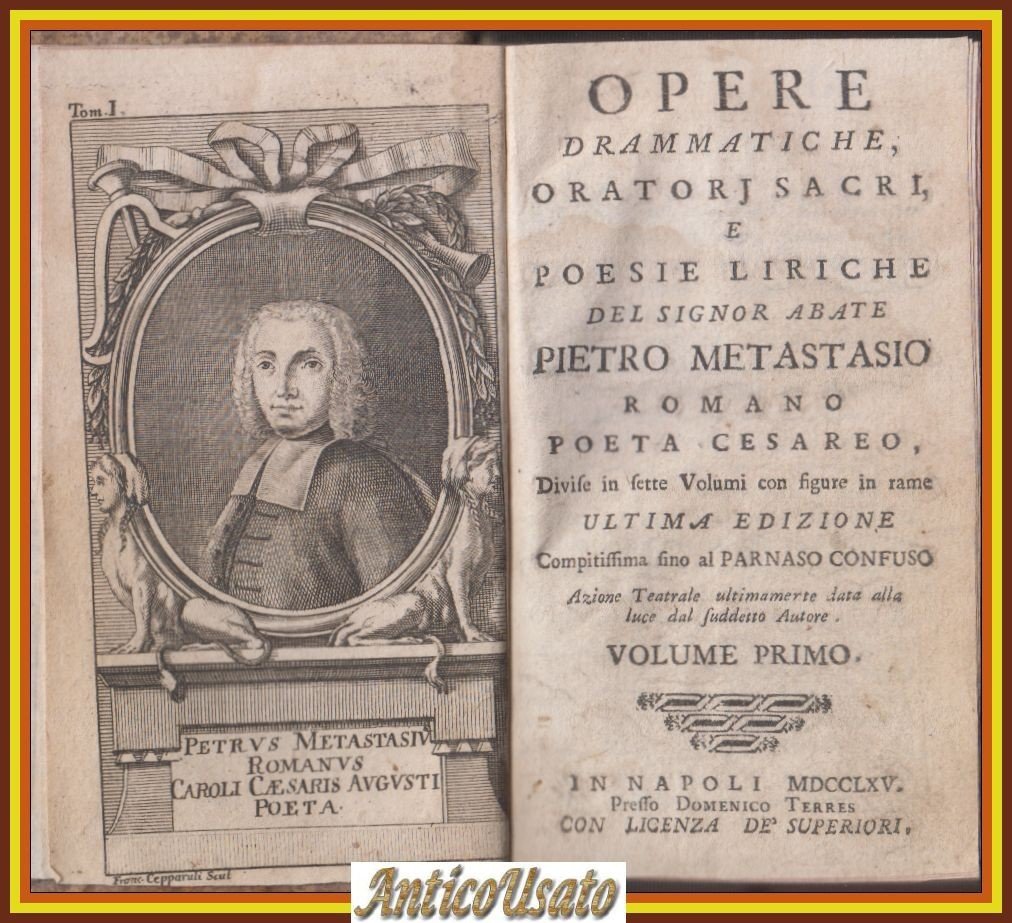 OPERE DRAMMATICHE di Pietro Metastasio Volume I 1765 Terres Libro …