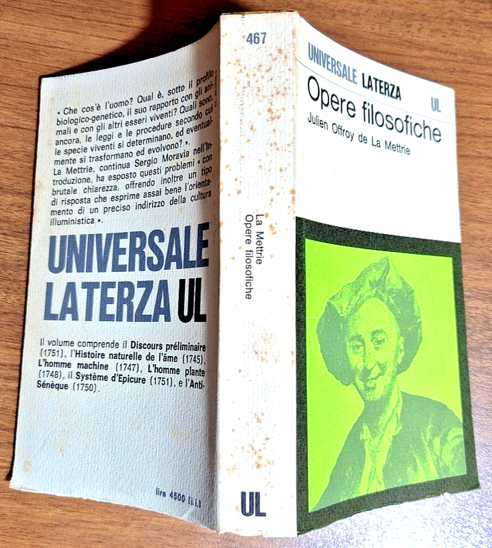 OPERE FILOSOFICHE di Julien Offroy de la Mettrie 1978 Laterza …