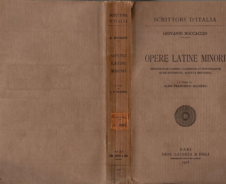 OPERE LATINE MINORI di Giovanni Boccaccio 1928 Laterza Libro buccolicum …