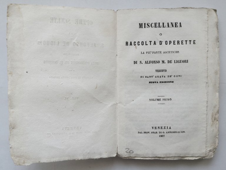OPERE SCELTE di Alfonso De Liguori volume 6 Miscellanea 1857 …