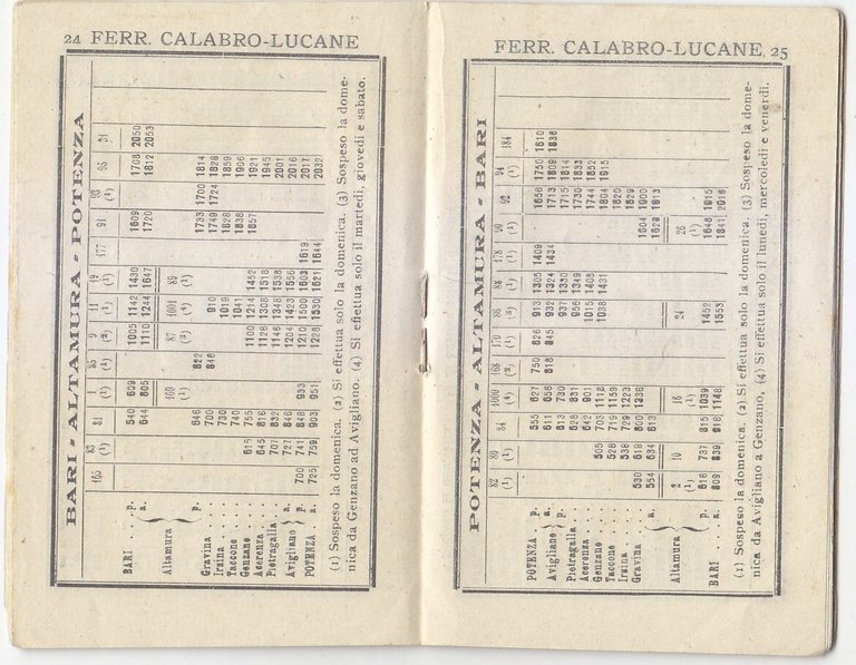 ORARIO DELLE FERROVIE 1948 Bari Brindisi Foggia Lecce Taranto Laterza …