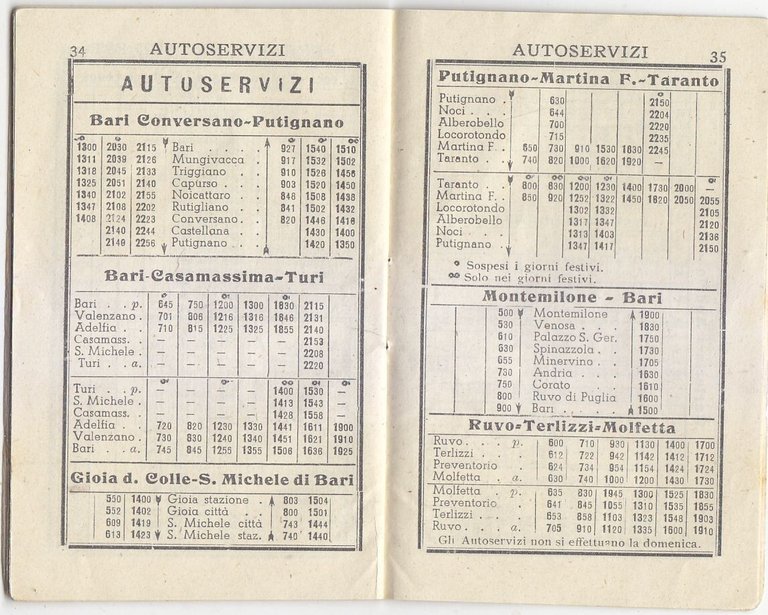 ORARIO DELLE FERROVIE 1948 Bari Brindisi Foggia Lecce Taranto Laterza …