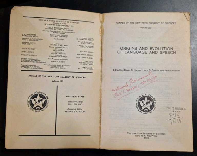 ORIGINS AND EVOLUTION OF LANGUAGE AND SPEECH 1976 New York …