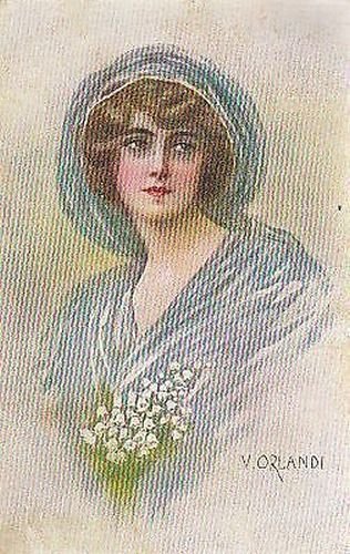 ORLANDI CARTOLINA DONNINA a Colori Viaggiata 1924 (?) Illustratore Originale