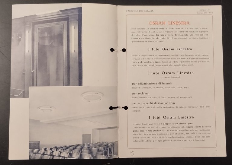 OSRAM LINESTRA 1939 Casati Catalogo Listino 47 tubi lampade neon