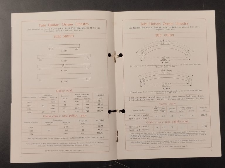 OSRAM LINESTRA 1939 Casati Catalogo Listino 47 tubi lampade neon