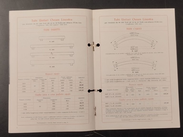 OSRAM LINESTRA 1939 Casati Catalogo Listino 47 tubi lampade neon