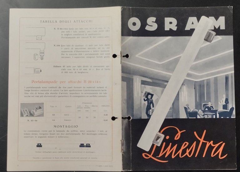 OSRAM LINESTRA 1939 Casati Catalogo Listino 47 tubi lampade neon
