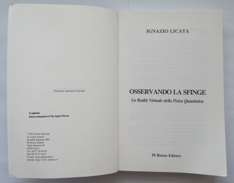 OSSERVANDO LA SFINGE di Ignazio Licata 2003 Di Renzo Libro …
