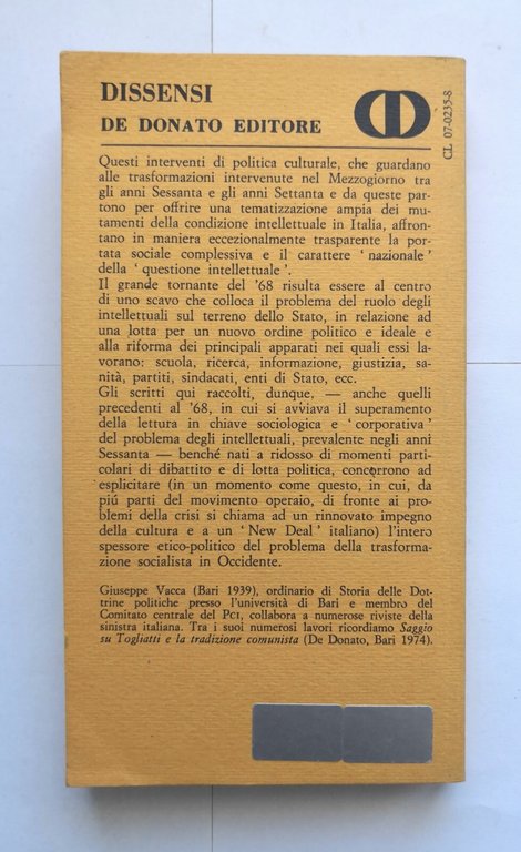 OSSERVATORIO MERIDIONALE di Giuseppe Vacca 1977 De Donato libro dissensi …